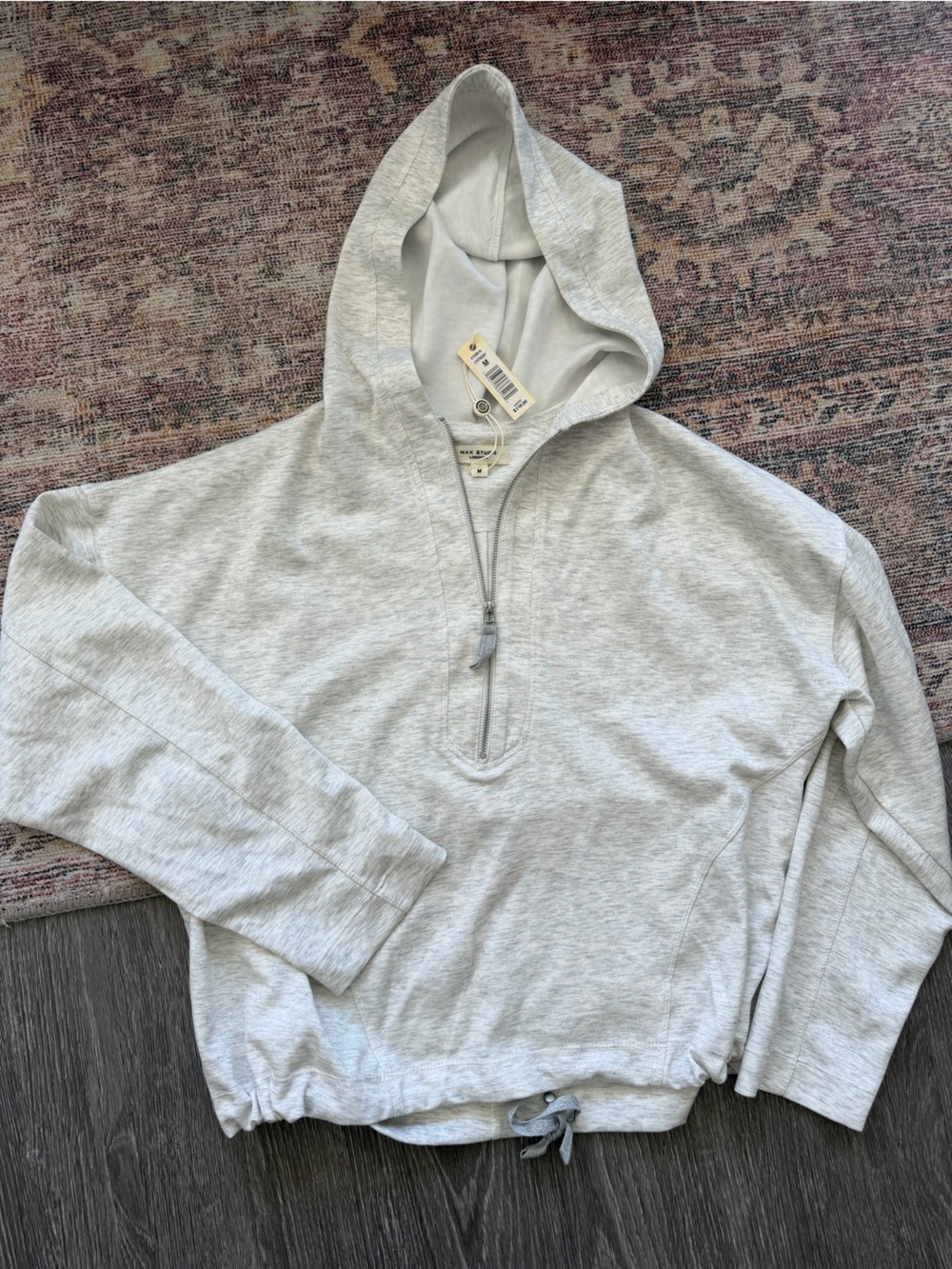 Max Studio Light Gray Quarter Zip Hoodie Sweatshirt